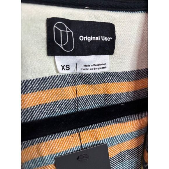 NWT ORIGINAL USE Hooded Jacket XS Button Long Sleeve Flannel Stripe Casual - Picture 4 of 6